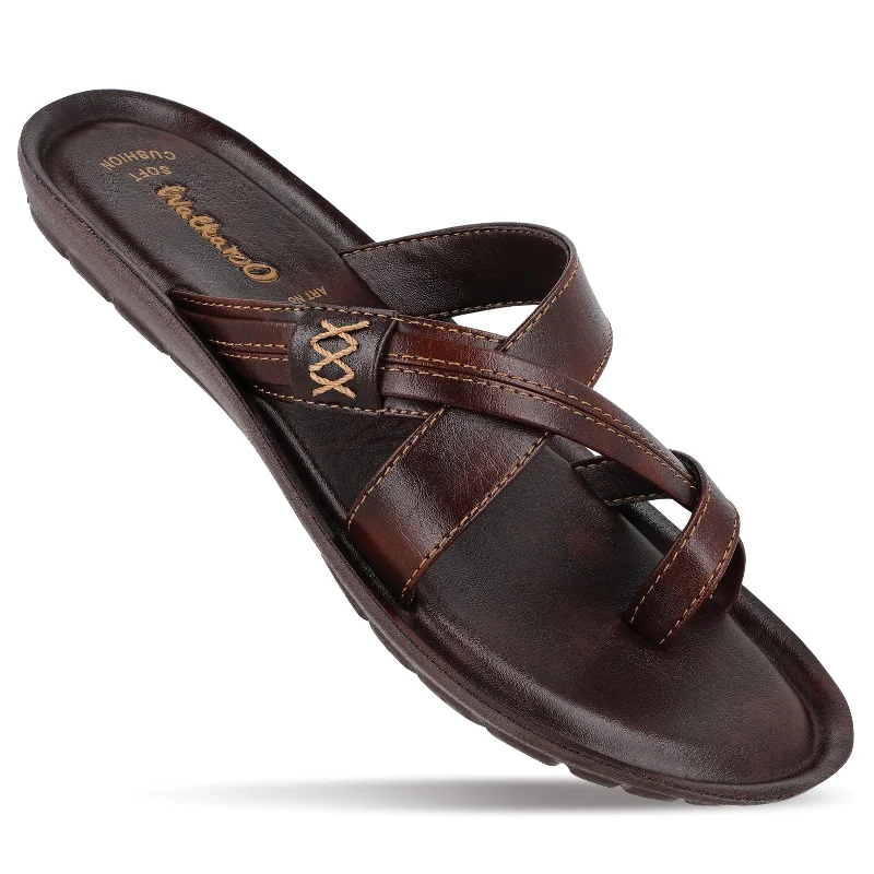 Walkaroo Men Cross Strap Slide Sandals  - 13322 Brown