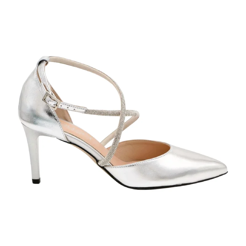 FABUCCI Silver Diamante  Pointed Toe Heeled Shoe