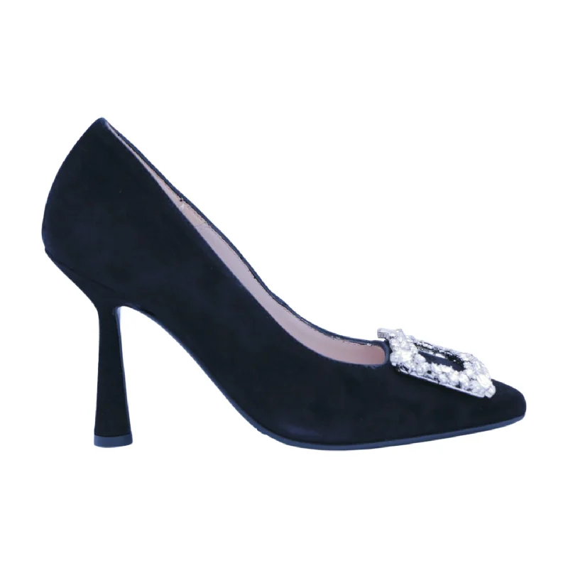 MARIAN Black Suede Stiletto with Embellished Buckle